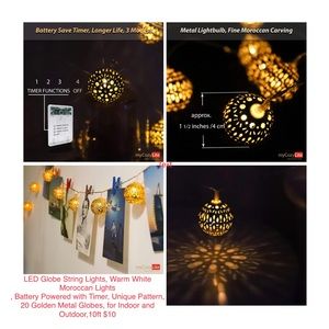 Moroccan Globe string Lights, Battery Powered. Indoor outdoor